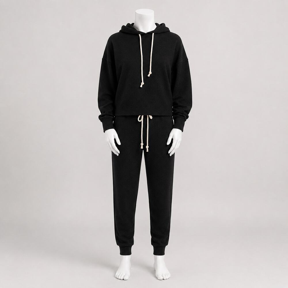 Naked Cashmere Black Cashmere Cotton Crop Hooded Knit Sweater Set XS